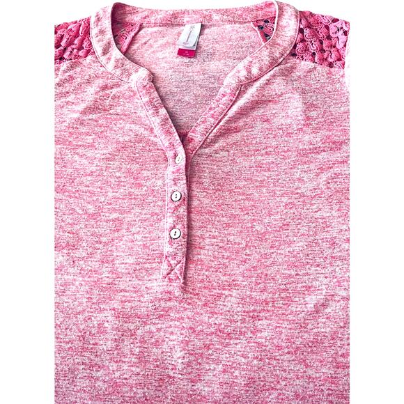 NO BO LONG SLV, PULL-OVER, V-NECK TOP, JUNIORS, M (7/9)-PINK, LACE ON SHOULDERS - Picture 7 of 12